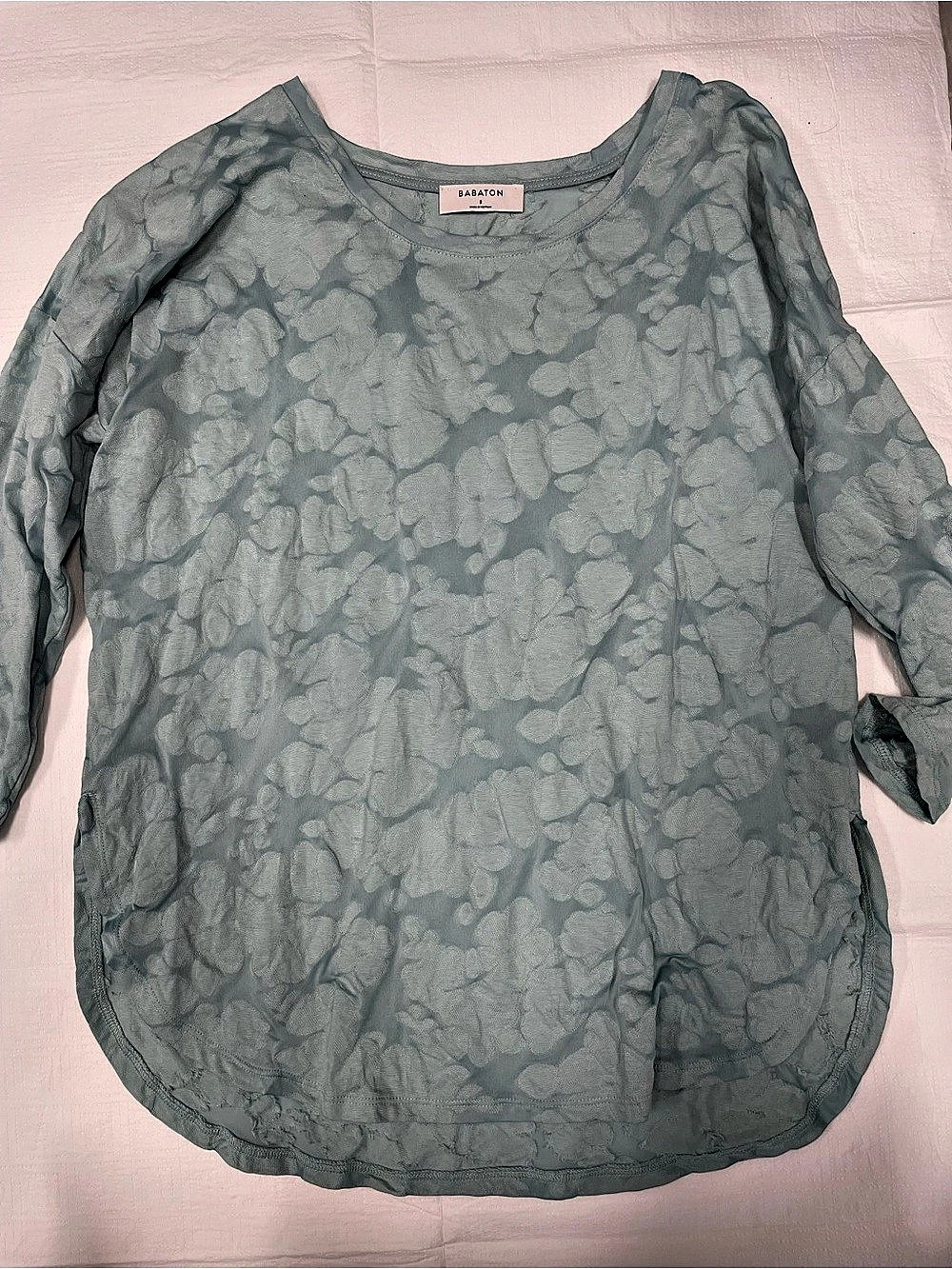 Babaton Floral Long Sleeve Blouse in Green & Gray Size Medium